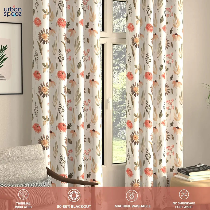 Urban Space Digital Printed Blackout Curtains for Window Bedroom Room Darkening Blackout Kids Decorative Curtains Frost Flora Peach