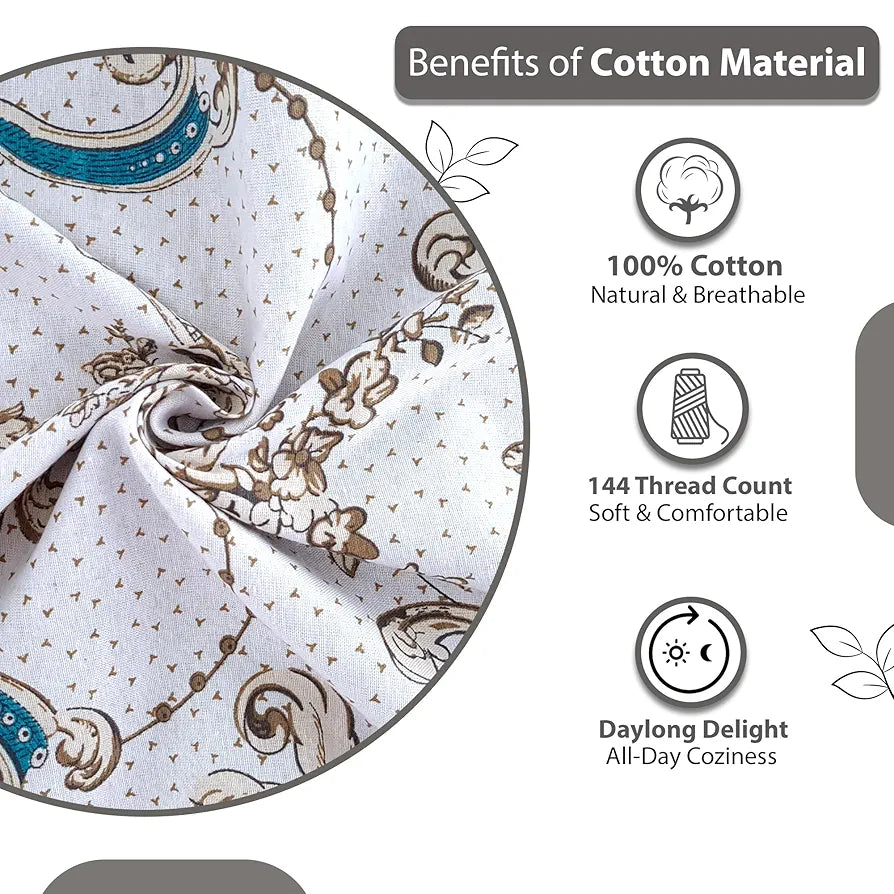 Divine Casa 144 TC King Size Bedsheet Set 100% Pure Cotton Fade Resistant 2 Pillow Covers Colour Ivory Gold