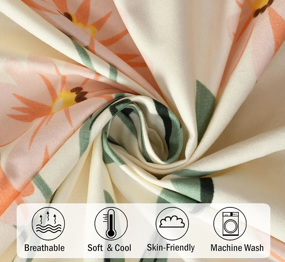 Fresh From Loom King Size Microfiber Floral Print Fitted Bedsheet 240 TC Hypoallergenic Includes 2 Pillow Covers Barely-Peach Barely-Peach