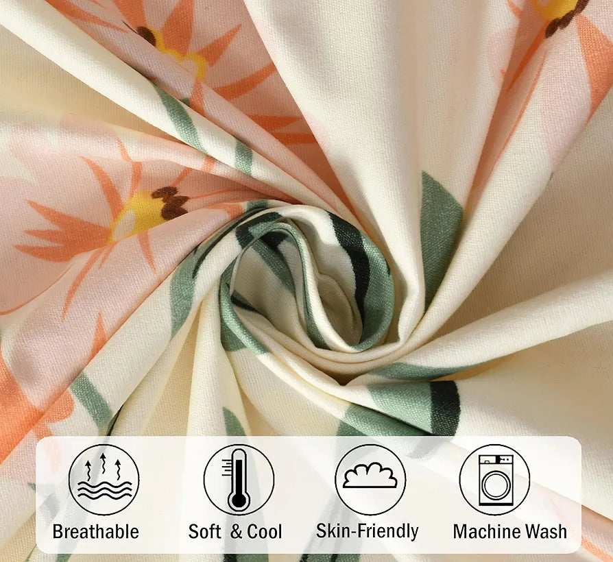 Fresh From Loom Single Bed Microfiber Floral Print Bedsheet 240 TC 1 Pillow Covers Barely-Peach