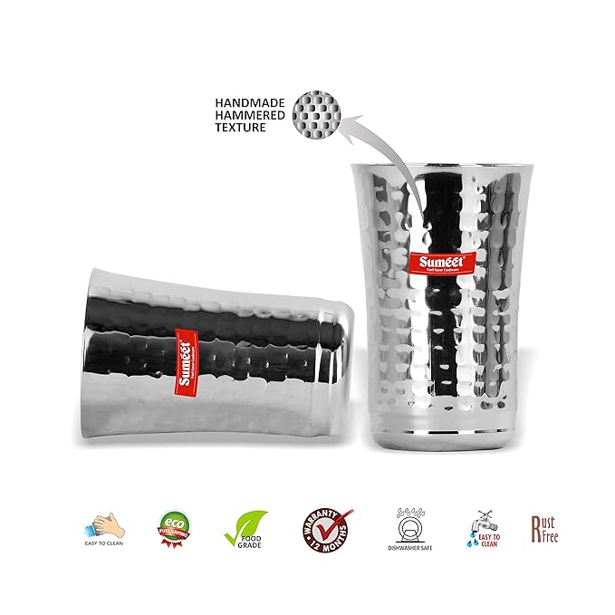 Sumeet Stainless Steel Big Lassi Glass 2 Pieces 300 ml Each