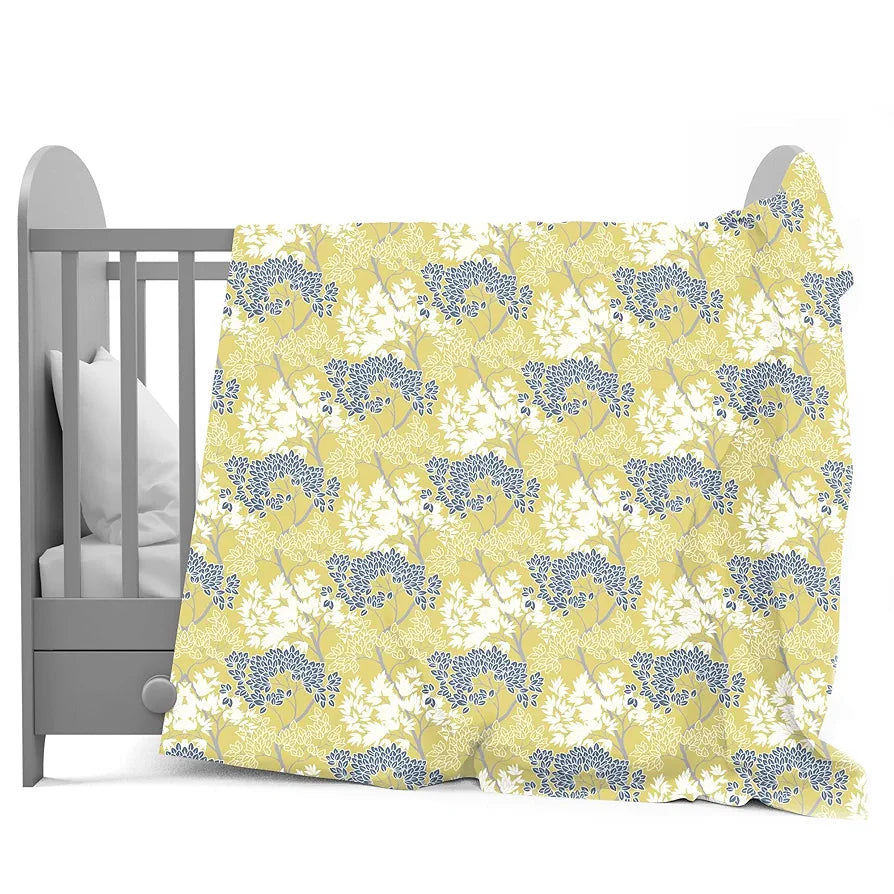 Divine Casa Floret 100% Cotton Single Kids Dohar 120 GSM Soft & Lightweight Throw Blanket Colour Lemon Drop
