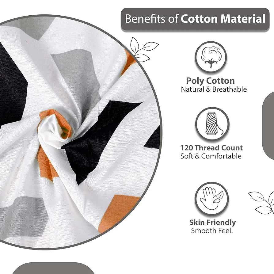 Divine Casa Double Size Bedsheet for Double Bed 144 TC Pure Cotton Queen Size with 2 Pillow Covers Colour Peach & Black