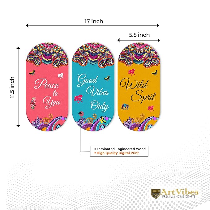 Artvibes Positive Quote Wooden Wall Hanging Decoration Items for Home | Mdf Wall Decoration for Living Room | Set of 3