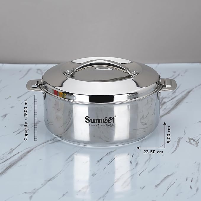 Sumeet Smart Serve Stainless Steel Double Wall Insulated Small Hot Pot 2.5L Silver