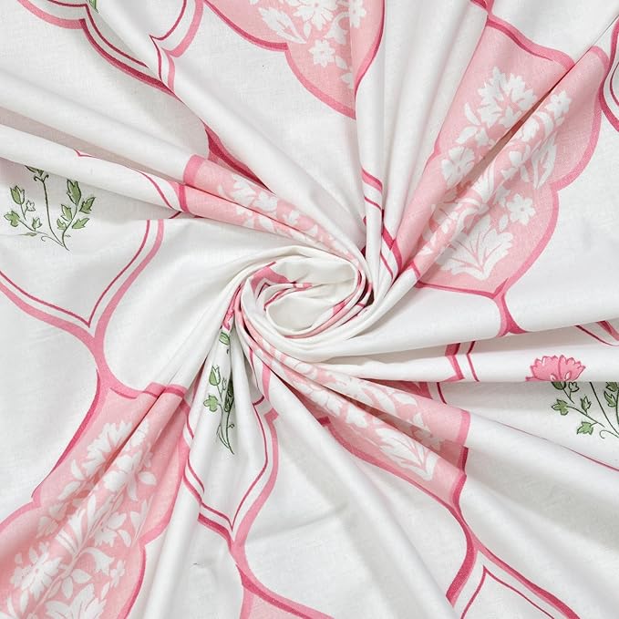 Haus & kinder Cotton Queen Size Bedsheet for Double Bed (90 X 100 Inches) with 2 Pillow Covers | 186 TC |Pink City Palette