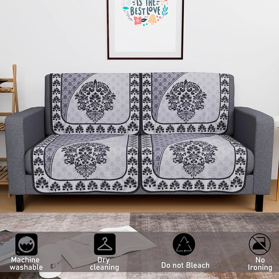 Kuber Industries Set of 4 Net Durable 2 Seater Sofa Covers Floral Print Black & Grey