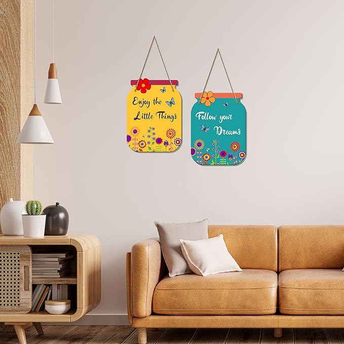 Artvibes Follow Your Dreams Quote Decorative Wall Art Mdf Wooden Wall Hanger for Living Room | Canvas Painting | Set of 2