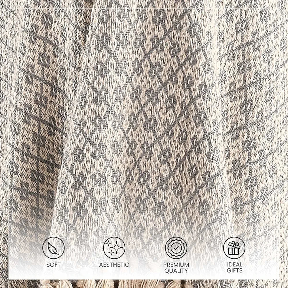 Sashaa World Soft Throw Blanket Colour Grey/Natural