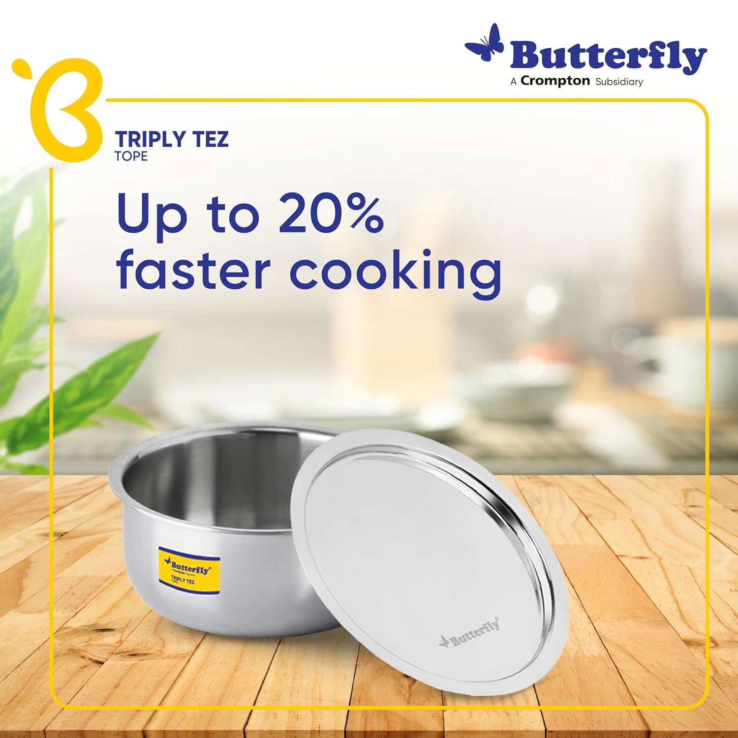 Butterfly Tez Triply Tope With Lid - 2.8 Litre| 20 Cm | Induction & Gas Stove Compatible