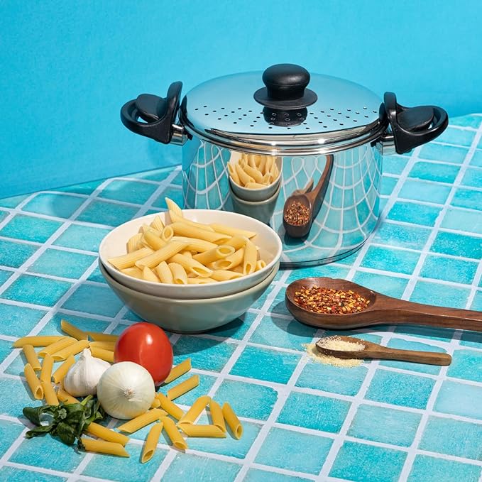 Vinod Stainless Steel Cookware Pasta, Noodle Steamer Pot With Lid - 4 Litres | Rice | Veggies Stainer Pot | Sandwich Bottom | Handle With Lock