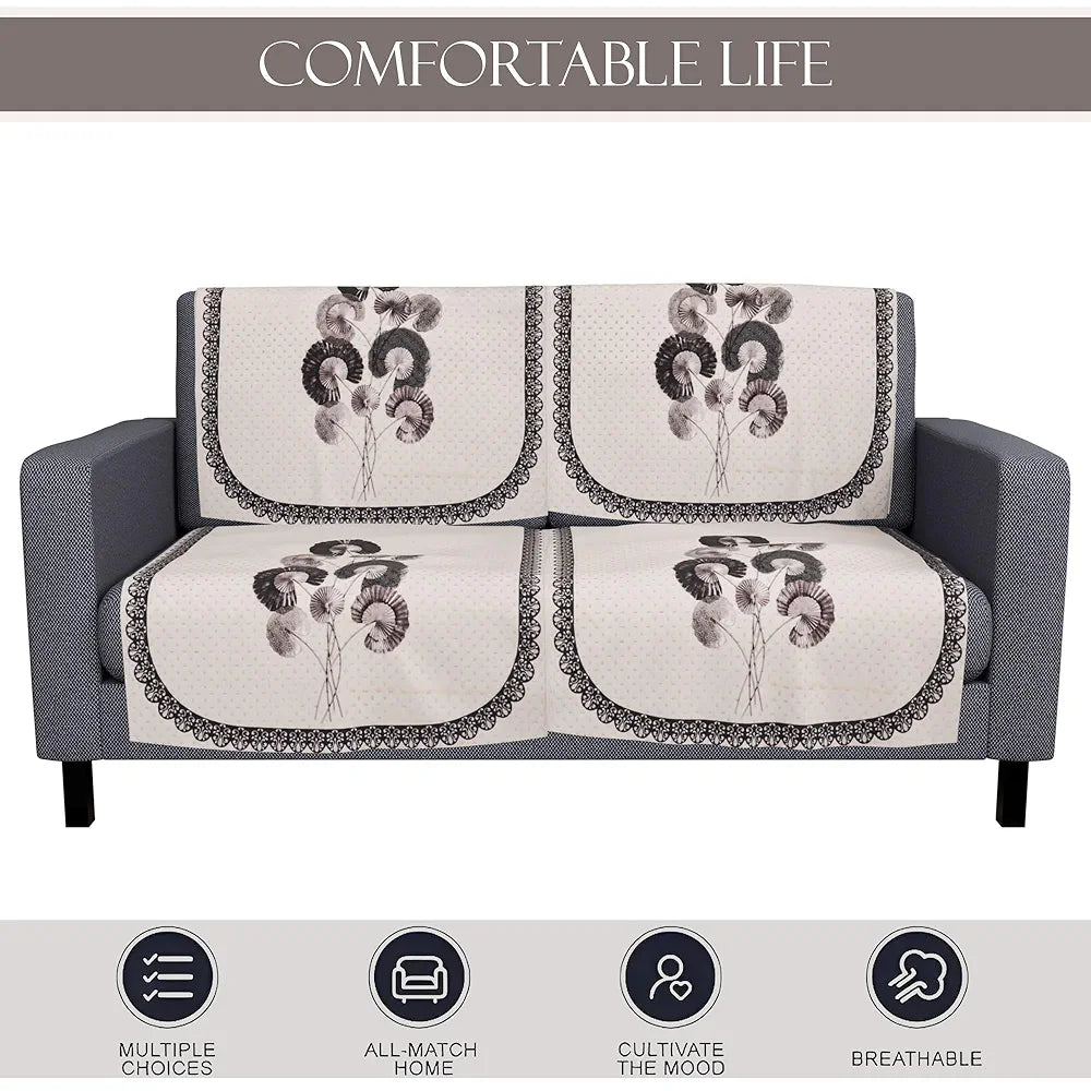 Kuber Industries Set of 6 Velvet 2+1 Seater Sofa Covers for Living Room Digital Flower-Cream & Green