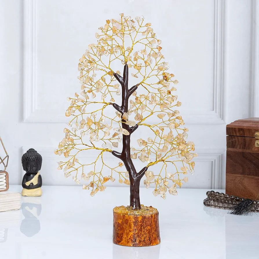 HindCraft Citrine Gemstone Crystal Tree Golden Wire 10-12 inch