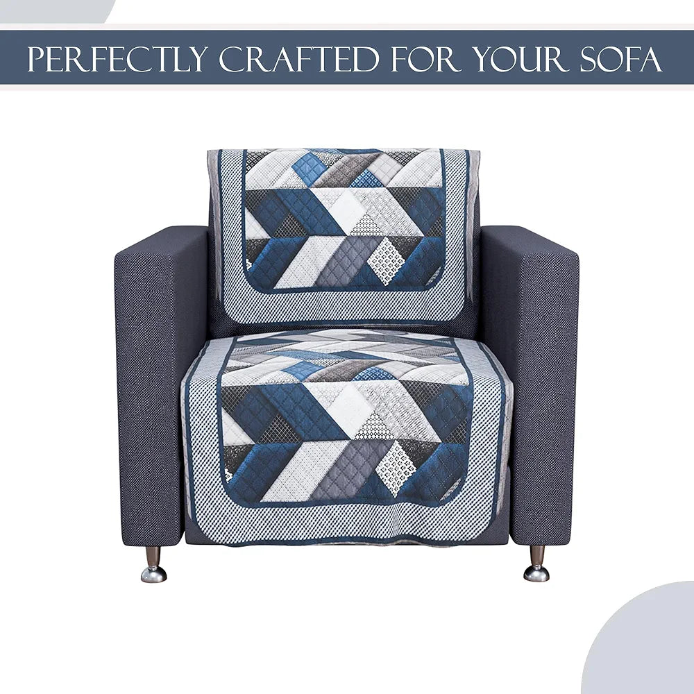 Kuber Industries Set of 6 Velvet 2+1 Seater Sofa Covers Triangular Grey & Blue