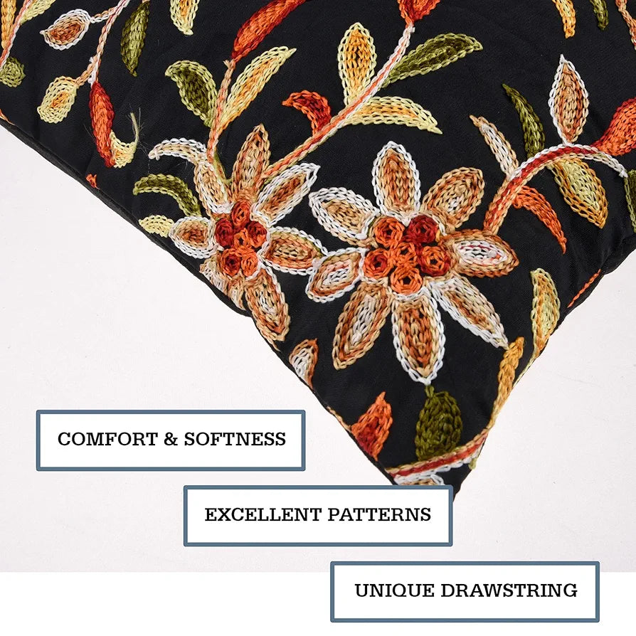 Kuber Industries Cushion Cover Pillow Covers Embroidery Cushion Covers Set of 5 Black