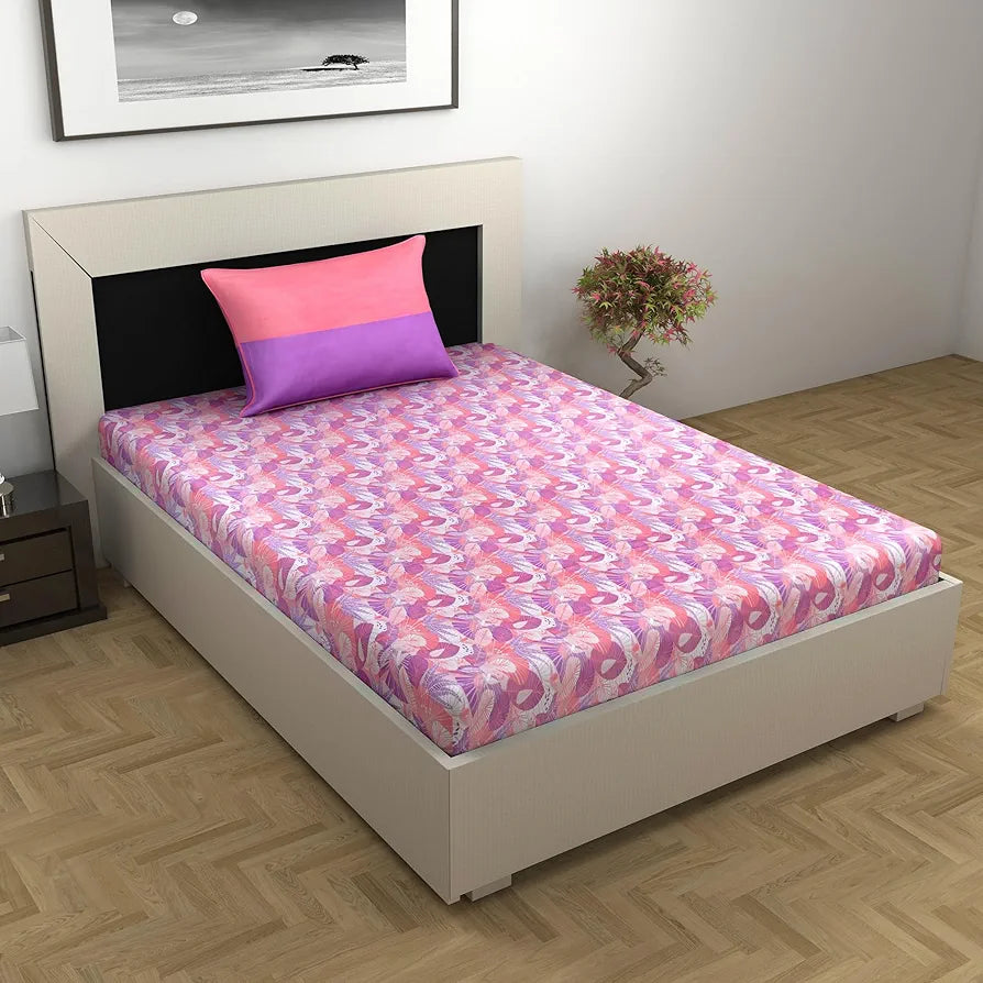 Divine Casa 144 TC 100% Pure Cotton Single Size Bedsheet with 1 Pillow Cover Regal PaisleyColour Violet Rose