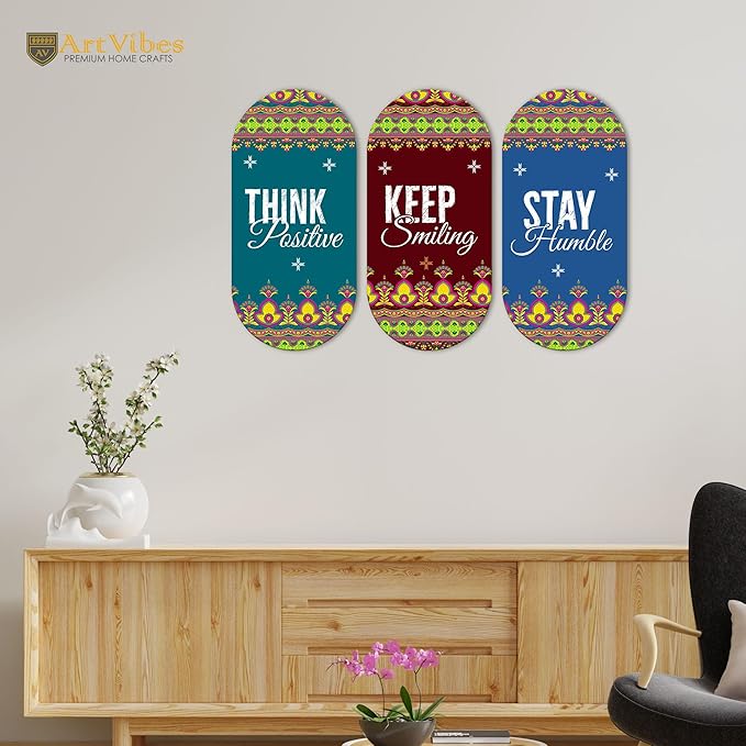 Artvibes Stay Humble Positive Quotes Printed Wooden Wall Hanger for Home | Set of 3