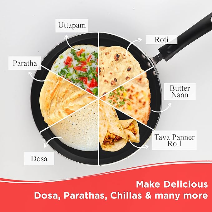 Vinod Zest Aluminium Non Stick Dosa tawa - 32 cm | Flat Bottom Tawa | 5 mm Extra Thick | 3 Layer Ceramic Coating