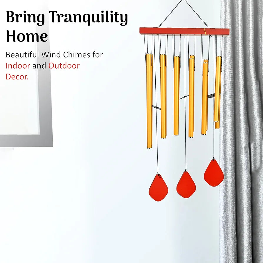 Zaicus Wind Chimes for Home Yellow Metal Pipes with Wooden Danglers Wind Chime-026
