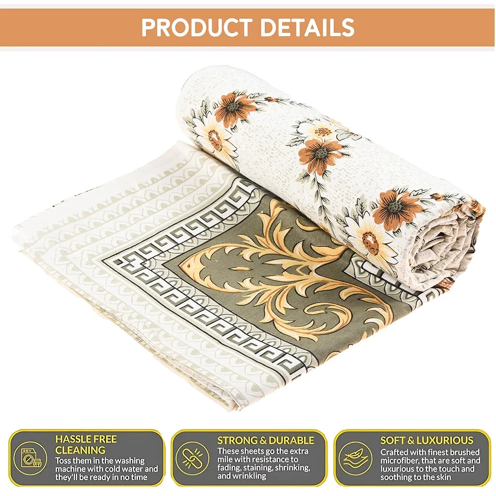 Kuber Industries Cotton Bedsheets for Double Bed with 2 Pillow Covers Kaleen Flower Yellow