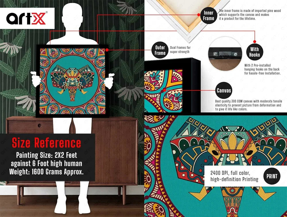 ArtX Elephant Mandala Vector Big Canvas Painting