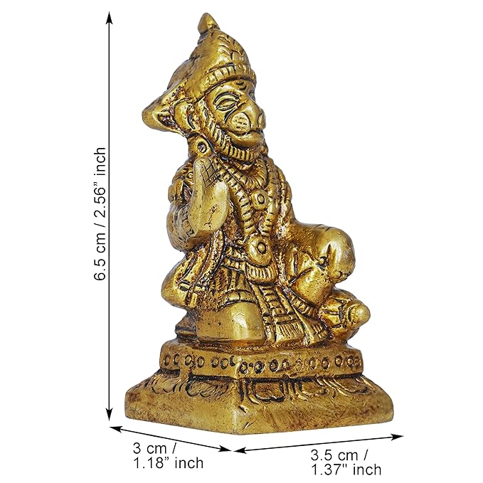 Ecraftindia Golden Brass Blessing Lord Hanuman Statue Murti | Hindu God Idol