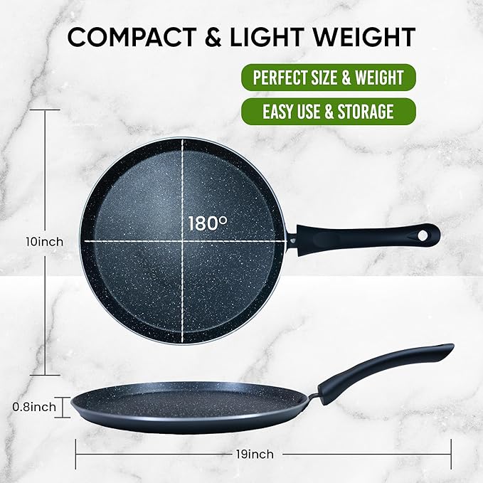 Solara Granite Dosa Tawa Non Stick Pan 28cm, Dosa Tawa Induction Base & Gas Compatible With Soft-touch Handles | Black Colour