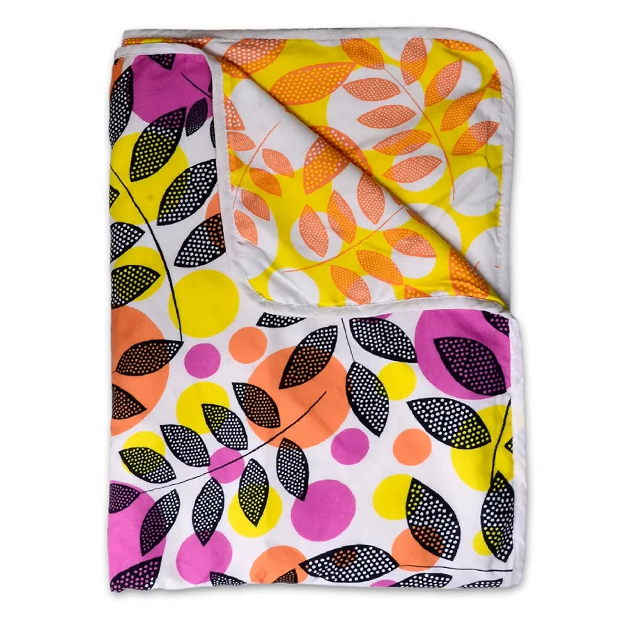 Divine Casa 120 GSM Microfiber Single Dohar Soft & Lightweight Throw Blanket Tropical Leaf Pattern Colour Orange & Yellow