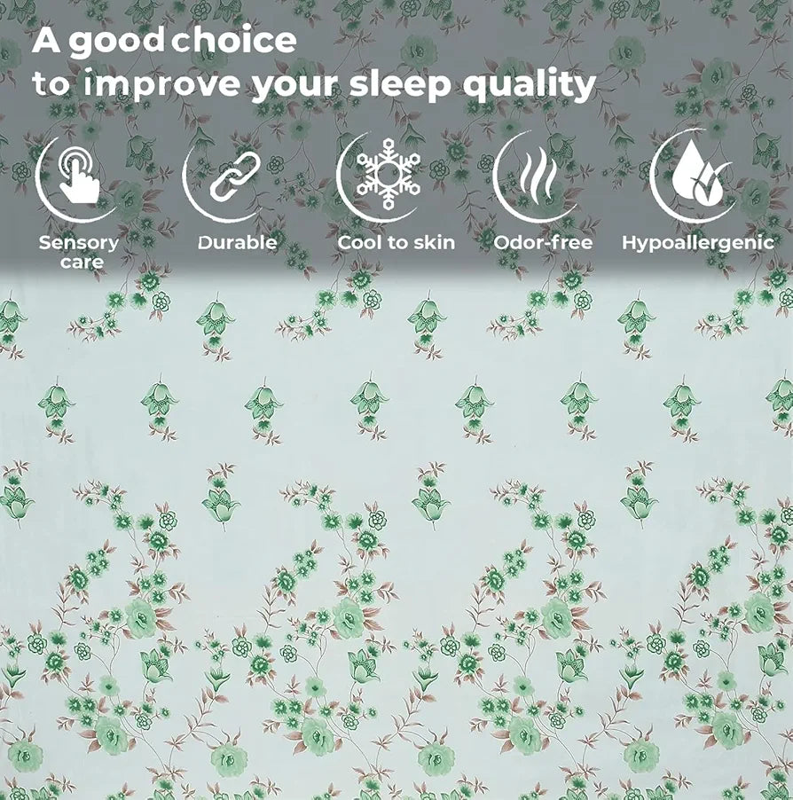 Fresh From Loom Microfiber Rotary Printed Bed Sheet Set King Size Hypoallergenic Wrinkle Free with 2 Pillow Covers Cyan Floral Design