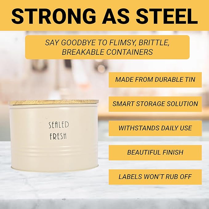 Femora Kitchen Storage Jars Tin Jar With Wooden Lid Air Tight Jar | 300 Ml | Pack of 2