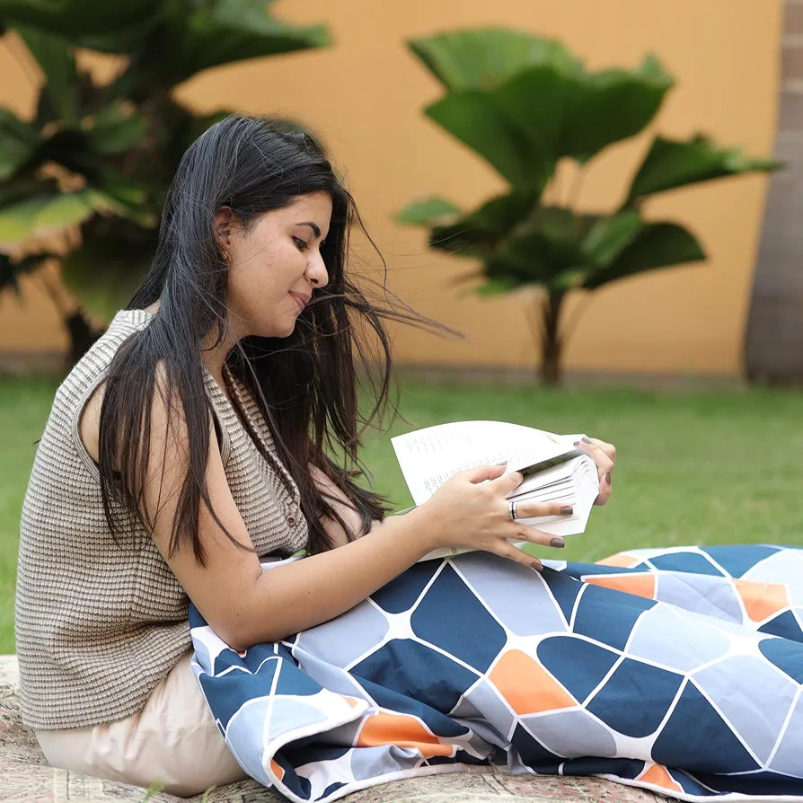 Divine Casa Microfiber 150 GSM Reversible Double Bed Comforter Ultra Soft & Lightweight Blanket Colour Blue-Grey and Orange