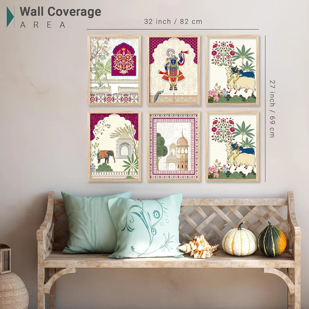 Kotart Traditional Indian Wall Art Madhubani Paintings Pichwai Art Painting set of 6 A