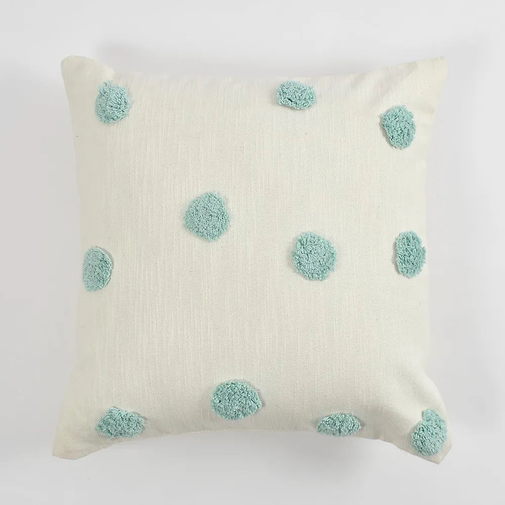Sashaa World White Cushion/pillow Cover Colour Natural with Mint Dots