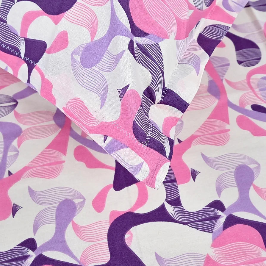 Divine Casa 144 TC Pure Cotton Double Bed Bedsheet with 2 Pillow Covers Orchid Bloom Colour Purple Pink