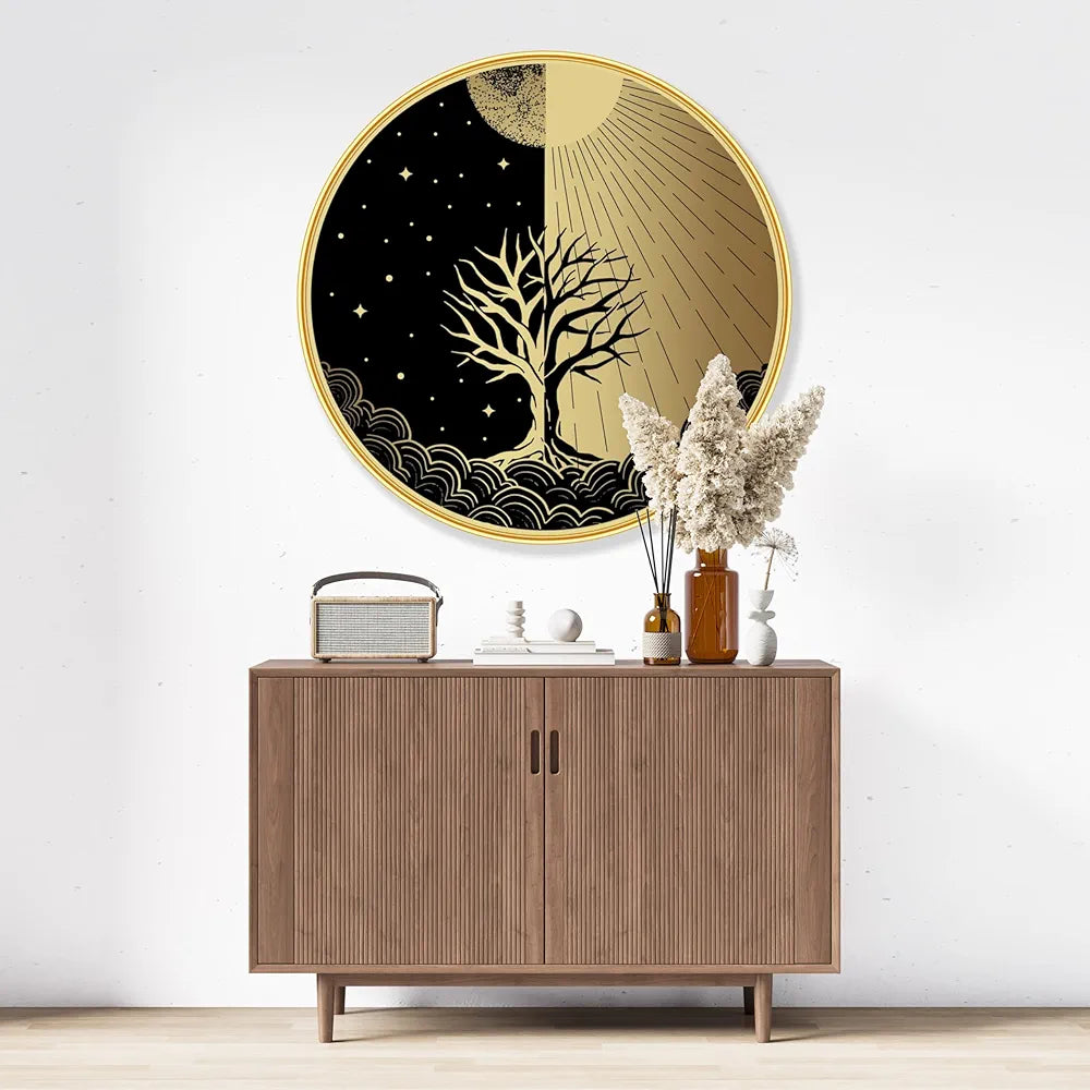 Livin'luxe Paintings Abstract Tree Modern Art Premium Sparkle Lamination Golden GR-23