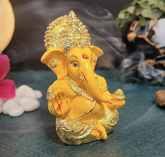 Gold Art India Gold Plated Ganesha with Mango Terracotta Work for Home Decor Office Car Dashboard