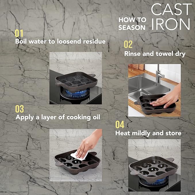 Sumeet Super Smooth Gold Series Pre Seasoned Cast Iron Appam Patra for Paniyaram | 18.50cm 1.5kg 9 Pit.