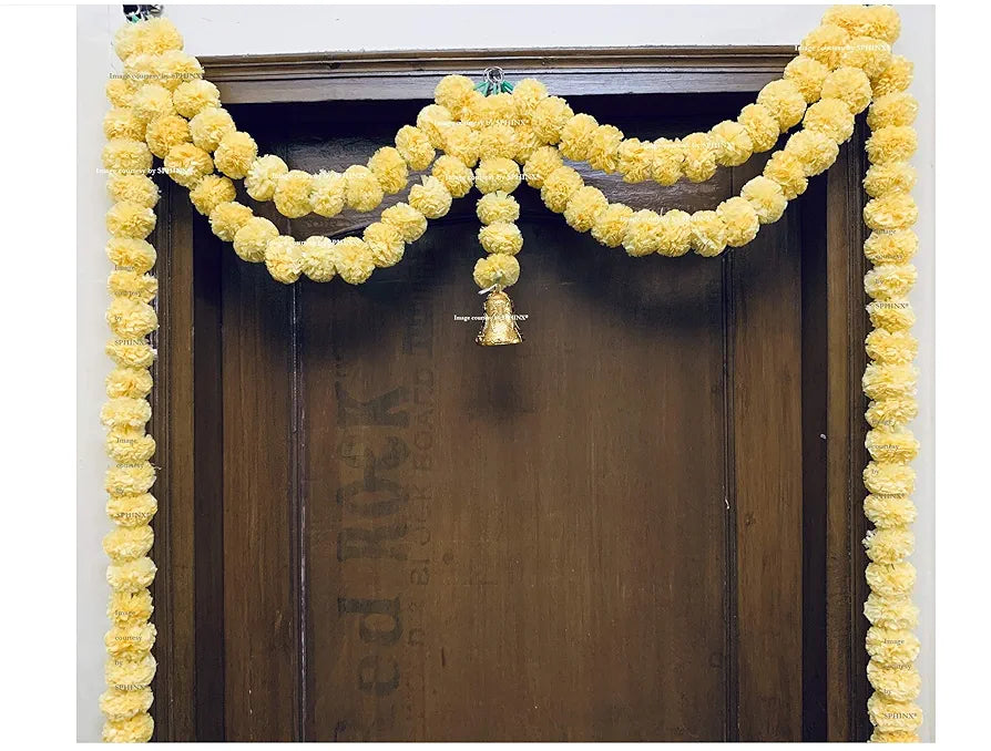 Artificial Marigold Fluffy Flowers Garlands Door Toran/Door Hangings Cream