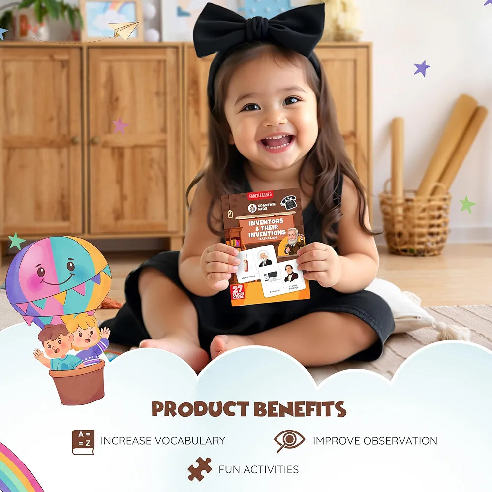 SPARTAN KIDS Inventors & Their Inventions Flash Cards for Kids | 27 Early Learning Language_Skills Flash Cards Easy & Fun Way of Learning 1 Year to 6 Years Babies