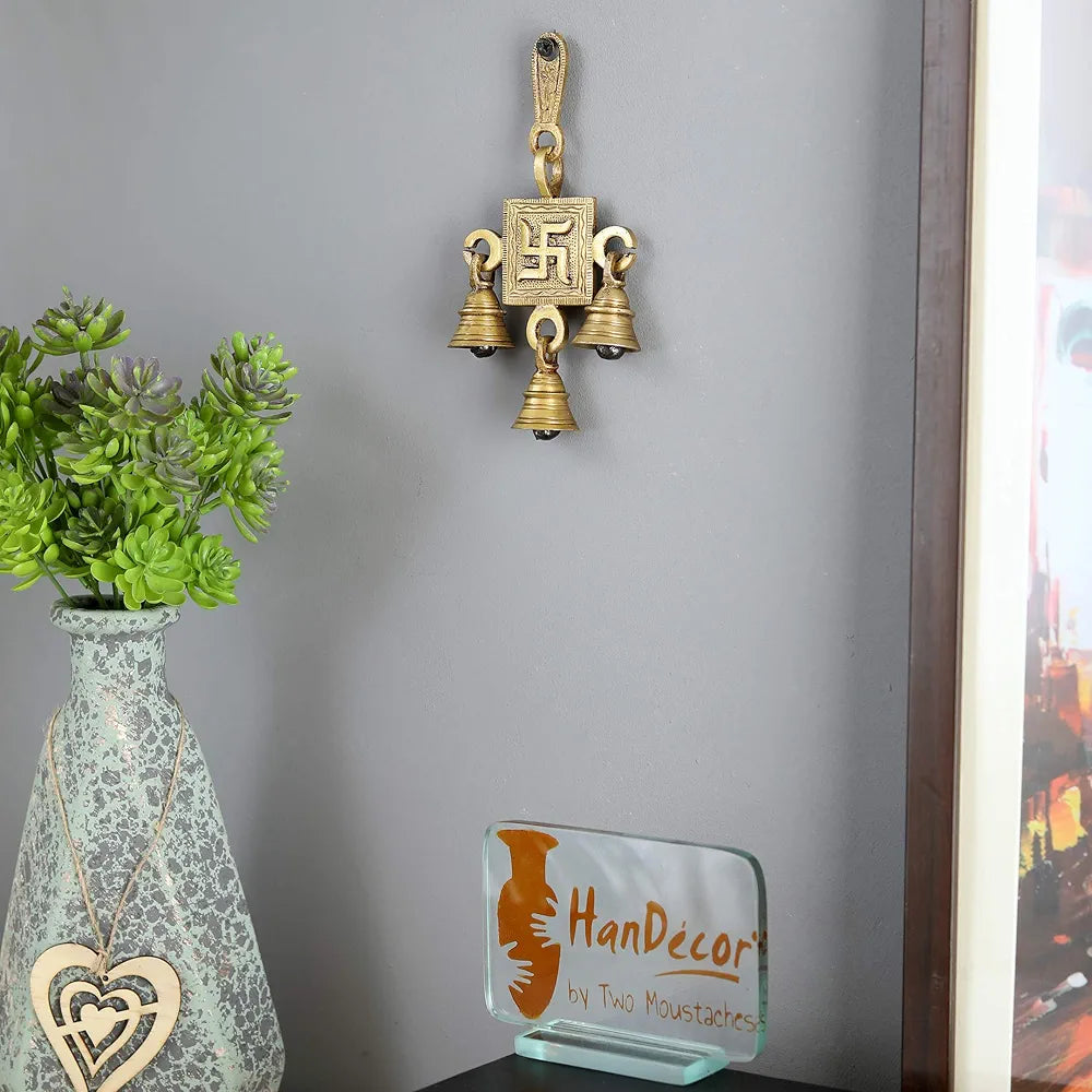 Two Moustaches Brass Swastika Hanging Bells