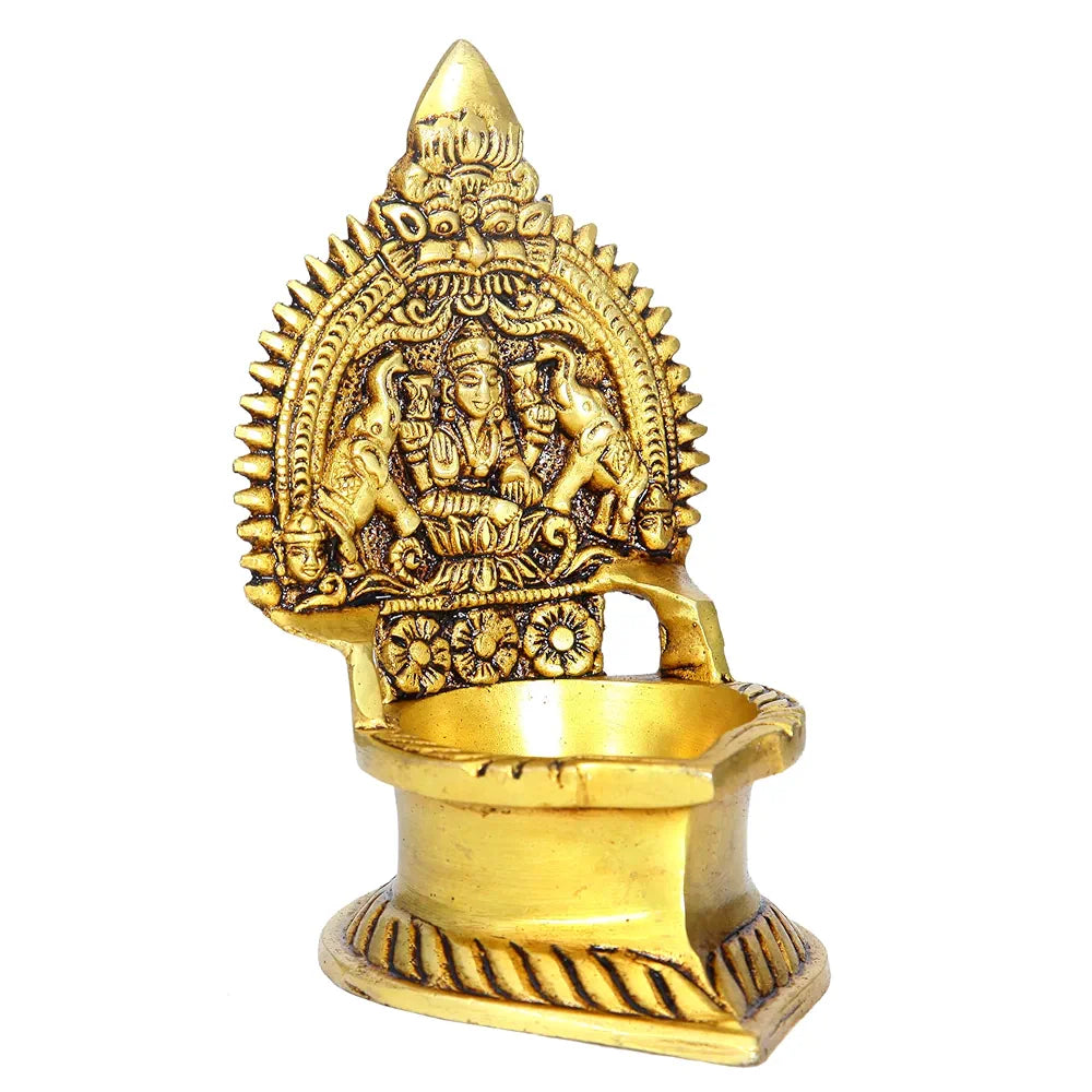 Anciently Premium Gajalakshmi Deepam | Gajalakshmi Deepa | Gajalakshmi Diya | Antique Gajalakshmi Vilakku Brass 14 CM Height, Gold Colour, 1 Piece