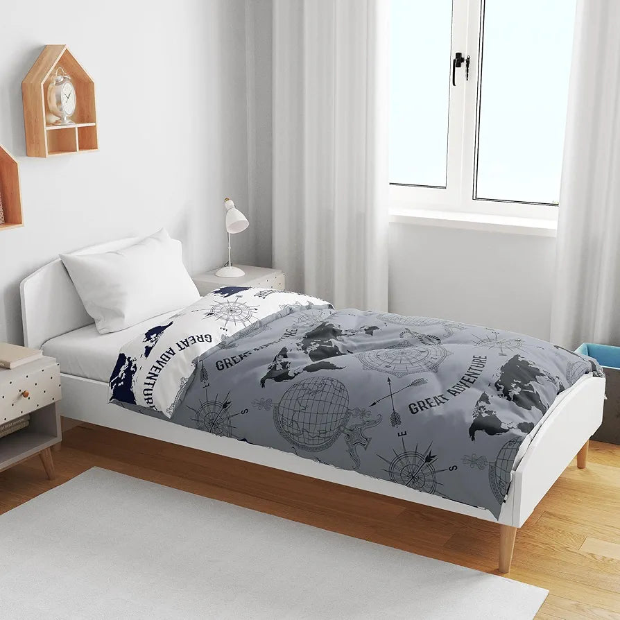 Divine Casa 120 GSM Microfiber Single Kids Dohar  Soft & Lightweight Throw Blanket Geographic Pattern Colour Stonewash Grey