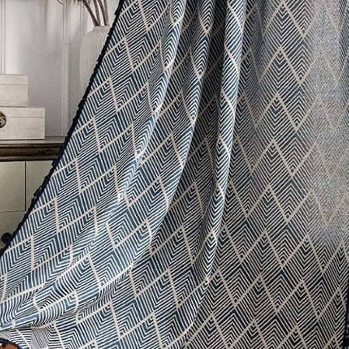Huesland Cotton Curtains for Windows, 5 Feet Long 1 Bohemian Eyelet Curtain | Navy Wave