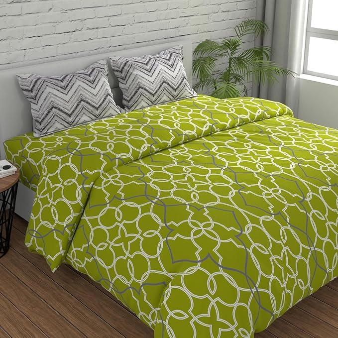Huesland by Ahmedabad Cotton 144 TC King Size Bedsheet Cotton with 2 Pillow Covers | Green & Grey