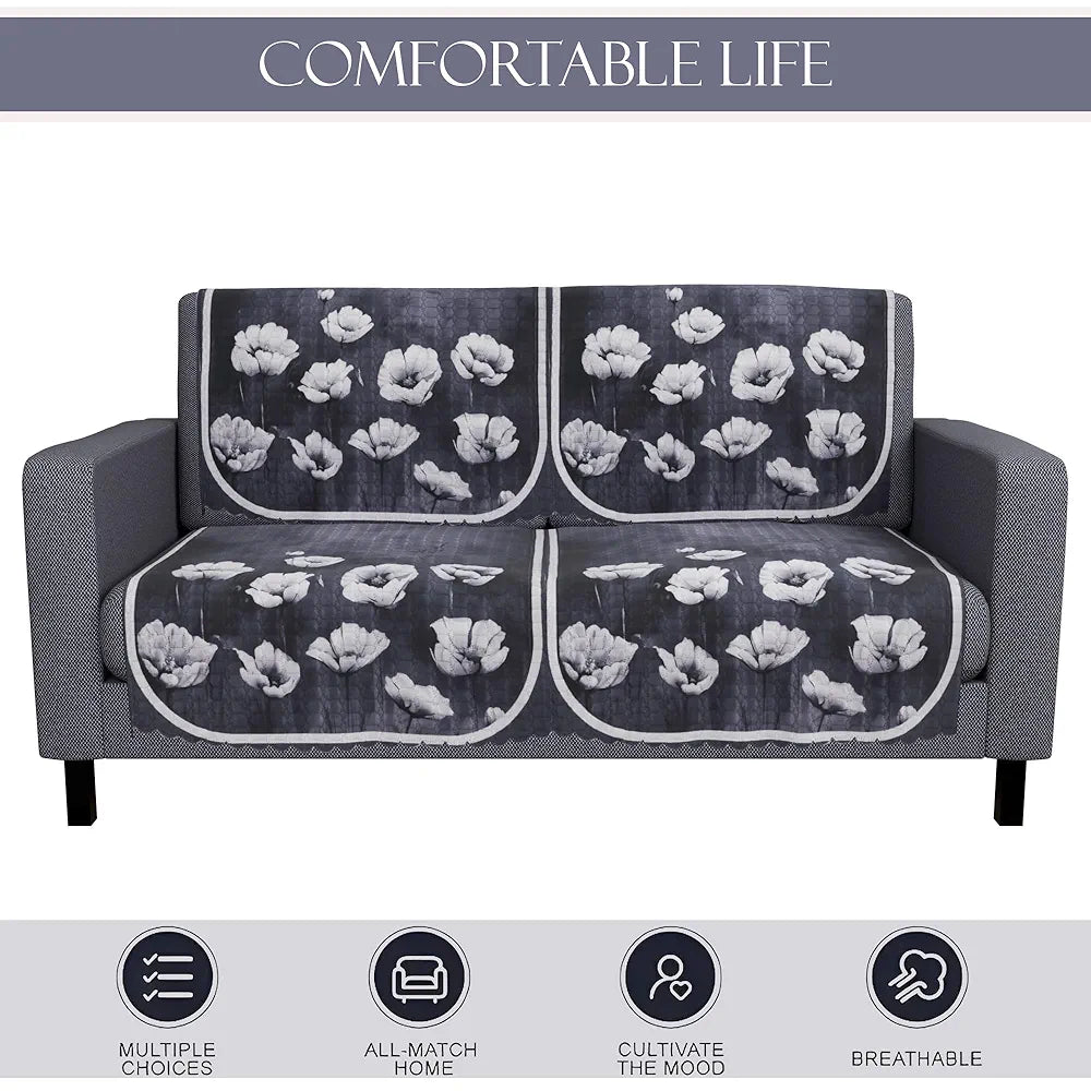Kuber Industries Set of 6 Durable 2+1 Seater Sofa Covers Lotus Print Grey