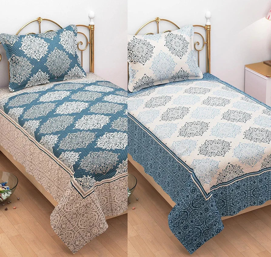 Fresh From Loom Reversible 300 TC Single Bed bedsheet Heavy Bed Sheets with 1 Pillow Cover Aqua
