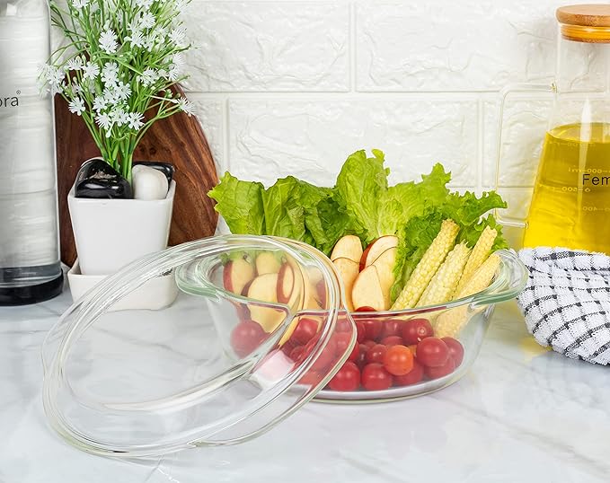 Femora Borosilicate Serving Bowl | Glass Casserole Set, Glass Bowl With Lid, Microwave Safe Bowl Set | 700 Ml