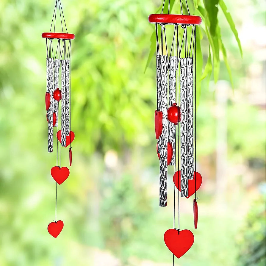 Heart Shape Wind Chime with Silver Pipes Wind Chime -017