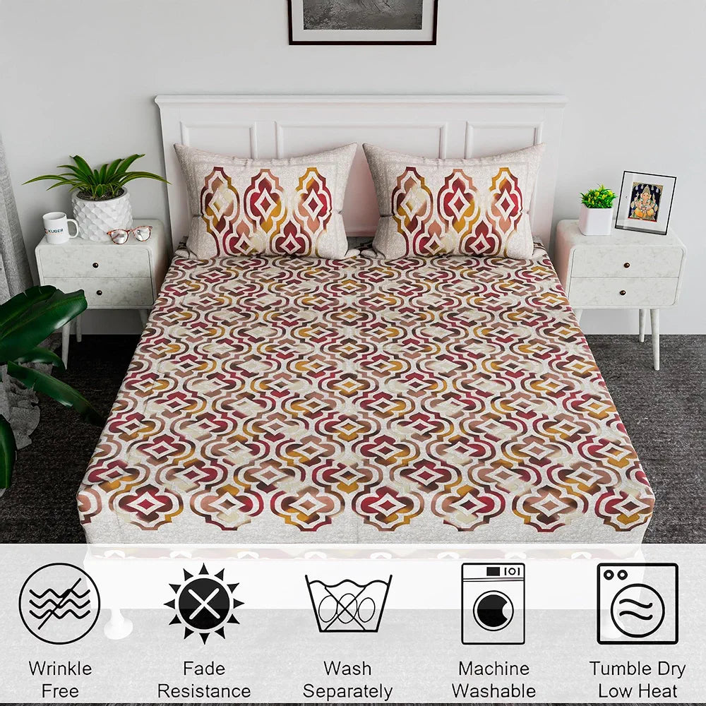 Kuber Industries Cotton Bedsheets for Double Bed with 2 Pillow Covers Rusty Star Flower -Brown
