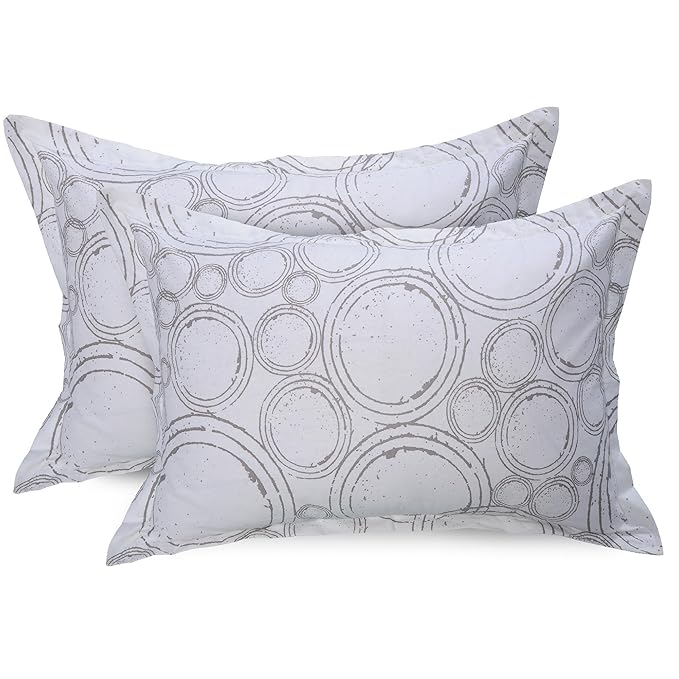 Huesland by Ahmedabad Cotton 144 TC King Size Bedsheet Cotton with 2 Pillow Covers | Sphere | Grey & Off White
